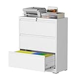 FOSTOKO 3 Drawer Lateral File Cabinet with Lock, Metal Lateral File Cabinets for Home Office, Steel Heavy-Duty Filing Storage Cabinet for Letters/Legal/A4 (Require Assembly, White)