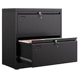 METAN 2 Drawer Lateral File Cabinet with Lock, Steel Wide Storage Cabinet for Legal/Letter/A4 Size, Heavy Duty Metal Filing Cabinet for Home Office, 28.3"H x 35.4"W x 17.7"D, Black, Assembly Required