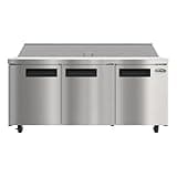 Pemberly Row 70" Commercial 3-Door Refrigerated Salad & Sandwich Prep Table, Stainless Steel, 19.5 Cu. Ft. Capacity, Adjustable Shelves, Digital Temperature Control, Includes 18 GN Pans, Freestanding