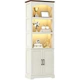 Yusong 69.8" Tall Arched Bookcase, 5 Tiers Bookshelf with LED Lights, Farmhouse Open Display Shelves Color-Block Storage Cabinet for Living Room Office Antique White