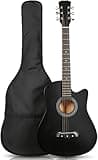 38in Beginner Basswood Acoustic Guitar Starter Kit with Gig Bag, 2 Picks, Strings, Strap, Tuner - Matte Black