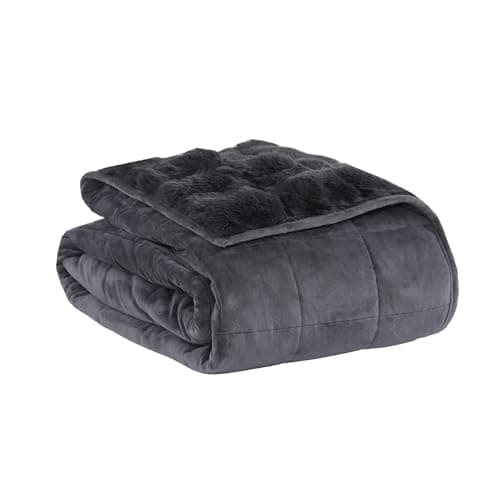 MOTRIP Faux Fur Weighted Blanket for Adult, Soft Fluffy Bubble Throw Blanket, Space Gray, 60" x 80" 15 LBS