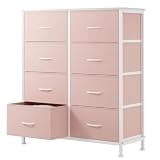 Sweetcrispy 8 Drawer Fabric Dresser for Bedroom, Tall Double Dresser Chest of Drawers with Sturdy Steel Frame and Wooden Top, Closet Living Room Storage Organizer with Easy Pull Handles,Pink