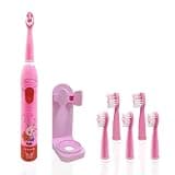 OJV Musical Electric Toothbrushes for Kids Children, 3 Modes 2 Min Timer, 6 Bristles Rechargeable Power Smart Sonic Music Play Song Toothbrush for Girls Age 3-14 with Wall Mounted Holder (Pink-8630)