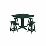 Keystone Amish Co. Poly Composite Riley 5-Piece Counter Height Dining Set with Square Table, Turf Green