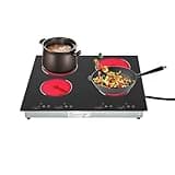 3000W 110V Electric Cooktop 4 Burners, 24 Inch Portable Built-in Ceramic Stove Top with Sensor Touch Control, Safety Lock & Timer, 9 Power Levels (NO PLUG)