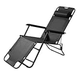 YJSPSSW Dual Purpose Folding Reclining Chair, Portable Adjustable Lay Flat Recliner Chair, Lightweight Steel & Oxford Fabric Outdoor Lounge Chair for Camping Yard Home, Black