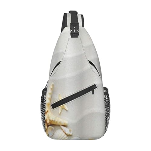 Ylidscza Seacoast With Sand With Colorful Various Seashells Tropics Aquatic Wildlife Men'S Crossbody Chest Bag, With Padded Strap, Large Capacity For Ipad Tablet Travel Work
