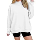 Women's Mock Neck Sweatshirt Drop Shoulder Long Sleeve Loose Fit Soft Pullover Fall Winter Casual Lounge Comfy Tops White