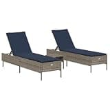 YUOGHRTFE Patio Sun Lounger Set with Cushion, Gray Poly Rattan Outdoor Sun Lounger, Adjustable Backrest 5 Positions, Thick Padded Cushion with Removable Washable Cover, Powder-Coated Steel
