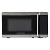 700-watt compact microwave oven, featuring 6 pre-cooking modes, rapid baking function, touch control panel, glass turntable, and a capacity of 0.7 cubic feet.