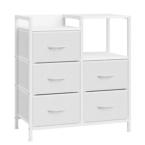 Under Desk Storage Organizer, Printer Stand with File Cabinet, 5 Drawer File Cabinet with Open Storage Shelf, Lateral Filing Cabinet for Home Office, Fits A4 or Letter Size Files, Wood Color
