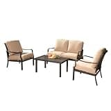 Hassyee Outdoor 7 Pieces Dining Set with Swivel Chairs and Metal Dining Table for Poolside, Lawn, Patio Furniture Set with Removable Cushions and Metal Frame for Garden (Beige 4 PCS)