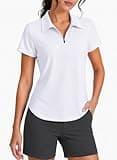 PINSPARK Womens Golf Shirt Short Sleeve UPF 50+ Tennis Polo Shirts 1/4 Zip Up Collared Quick Dry Athletic Pickleball Shirt, White XXL