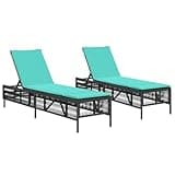 IBUQDDV Patio Sun Loungers 2 Pack with Cushions, Adjustable Backrest Outdoor Lounge Chairs, Black Poly Rattan and Powder-Coated Steel Frame