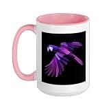 Cool Pretty Purple Parrot Art Bird Lover Macaw Ceramic Mug, Pink/White, 15oz