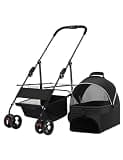 Travel Pet Stroller,Foldable Small Medium Sized Dog Cat Trolley with Storage Basket,Safety Belt and Cup Holder(Black)