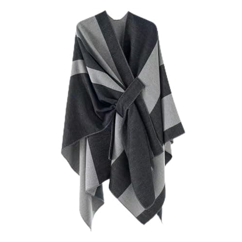 Kcuskl Women's Shawl Wraps Poncho Elegant Soft Capes Open Front Poncho Oversized Sweater Cardigan for Fall Winter(Dark Gray)