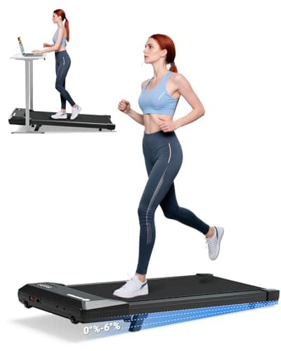 DeerRun Under Desk Walking Pad Treadmill with 6% Manual Incline, 0.6-3.8 MPH Walking Speed, 2.5 HP, 300 lb Capacity, App & Remote Control, for Home Office & Small Spaces