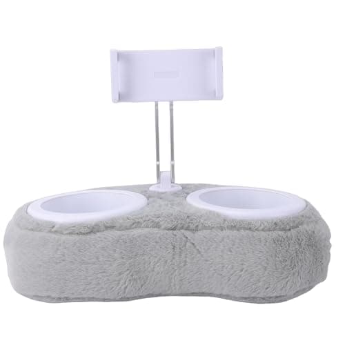 LICAEVEY Tablet Pillow Stand for Lap Use, 360 Rotating Clip Adjustable Pad Holder with Snack Bowl, for Hands Free Reading and Relaxation on Bed, Couch, Recliner (Double Bowl Light Gray (4-13 Inches))