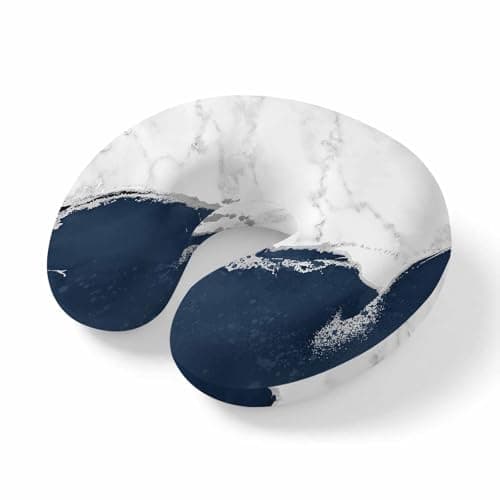 Blue Marble Crack Travel Neck Pillow Memory Foam,Hand Neck Support Airplane Pillow for Traveling Bed Car Office Home,Modern Abstract Geometric Texture Flight Pillows with Removable & Washable Cover