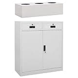 WXGTBKPR Steel Office Cabinet with Planter Box, Locking Storage Organizer with 2 Drawers and Adjustable Shelves, Modern Gray File Cabinet for Home Office, 35.4x15.7x49.2 Inches