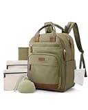 mommore Diaper Bag Backpack, Insulated & Waterproof, Stroller Straps, Green