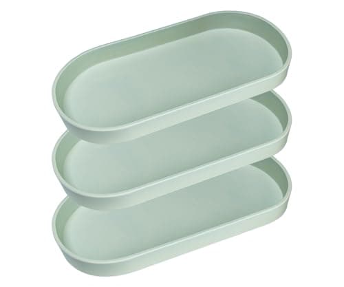 VCREATC Green Small Tray (11.8 inch), 3 Pack Oval Tray for Kitchen Counter, Bathtub Bathroom Vanity Items, Countertop Organizer, Coffee Accessory, Bar, Serving Seasoning, Salt and Pepper, Soap.