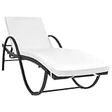 TUERYAFEK Adjustable Backrest Sun Lounger with PE Rattan and Black Powder Coated Steel Frame, Foldable Design for Garden Patio Balcony, Includes Cushion