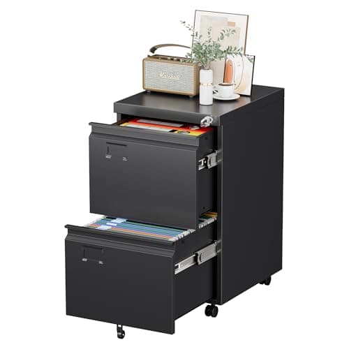 Aobabo Rolling File Cabinet with Lock,2 Drawer Metal Filing Cabinet for Home Office & Under Desk, Heavy-Duty Mobile Storage with 5 Wheels (Anti-Tilt), Fits Letter/Legal,Required Assembly,Black
