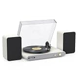 Vinyl Record Player with 40W Bookshelf Speakers, Dual Bluetooth Turntable Hi-fi System with USB Recording, Built-in Preamp, Adjustable Counterweight, Pitch Control & ATN-3600L Stylus, PU Leather White