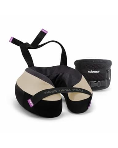 Cabeau TNE S3 Deluxe Luxury Travel Neck Pillow for Airplanes with Patented Seat Strap and Head Hold Technology (Tan)