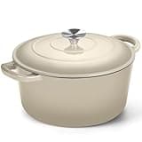 P&P CHEF 6QT Enameled Dutch Oven, Cast Iron Dutch Oven Pot with Lid for Bread Baking, Enameled Casserole Pot for Roasting Braising Stewing Frying Simmering, Various Stoves & Easy Clean, Khaki