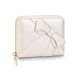 OLREDI Small Wallet for Women, Cute Bow Zip Around Wallet with Card Slots, Compact Bifold Wallet, Pink Mini Wallet, Credit Card Holder for Women Pearl White