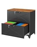LISSIMO 2-Drawer Farmhouse File Cabinet with Lock, Lateral Filing Cabinet for Letter/Legal/A4 Size, Wood File Storage Cabinets Printer Stand with Large Storage for Home Office School, Black