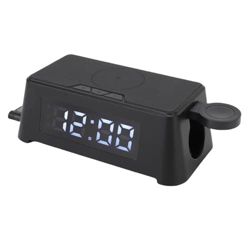 FILFEEL 6-in Charging Station with Alarm Clock Time Temperature Display for Smartwatch Earbuds – WPC .2 Certified Desktop with LED Display and Watertight Interfaces