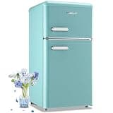 DEMULLER Retro Mini Fridge with Top Freezer 100L Small Refrigerator with Two Doors & Two Handles Dorm Fridge with 7 Temperature Settings Spacous Capacity & Ideal Size Blue