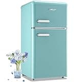 DEMULLER Retro Mini Fridge with Top Freezer 100L Small Refrigerator with Two Doors & Two Handles Dorm Fridge with 7 Temperature Settings Spacous Capacity & Ideal Size Blue