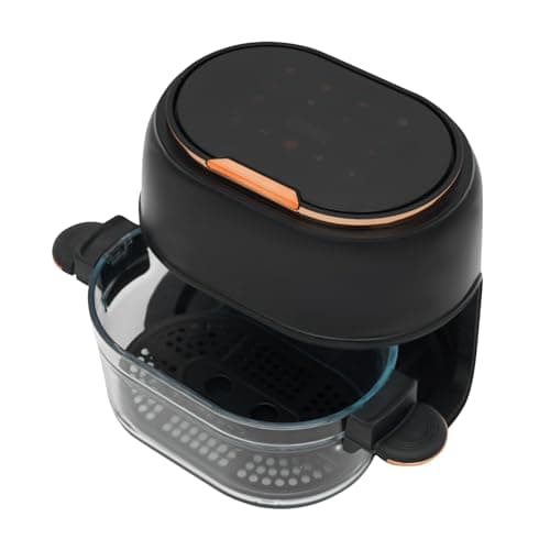 Fujsnmu Borosilicate Glass Air Fryer, 4L 900W Touch Screen Visible Basket with 8 Presets & 24H Timer, Small Hot Air Fryer for Family Dinners, Compact Kitchens (Black)