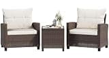 Shintenchi 3 Pieces Patio Furniture Set, PE Rattan Wicker 3 Pcs Patio Set, Outdoor Furniture Set with Two Outdoor Chairs and Table, Conversation Set for Garden, Poolside, Balcony, and Porch(Beige)