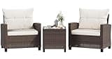 Shintenchi 3 Pieces Patio Furniture Set, PE Rattan Wicker 3 Pcs Patio Set, Outdoor Furniture Set with Two Outdoor Chairs and Table, Conversation Set for Garden, Poolside, Balcony, and Porch(Beige)