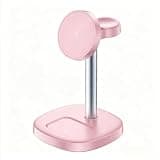 Dynzap 3-in-1 Mag Charging Station: 15W Wireless Fast Charger Compatible with iPhone 17 17e 16 15 14 13 12 Pro Max & iWatch S3-S10 & AirPods Nightstand Desk Sleep-Friendly -Pink
