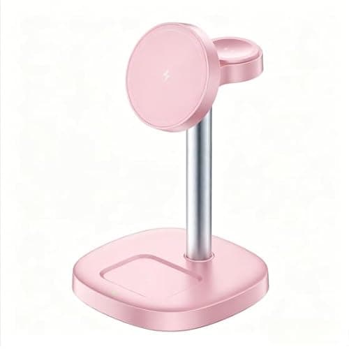 GETPALS Mag Charger iPhone Charging Station: 3 in 1 Qi2 Certified 15W Wireless Magnetic Charger Stand for Apple iPhone 17/17e/16/15/14/13/12 - iWatch for Night Stand Desk - Pink