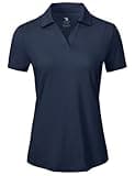 BGOWATU Women's Short Sleeve Golf Tennis Polo Shirts V Neck Collared Workout Tops UV Protection Dry Fit for Summer Navy L