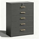 GATEMORER Lateral File Cabinet with Lock 3/4/5 Drawer Heavy Duty Steel Filing Cabinet, Wide Large Metal Storage Cabinet for Home Office, Holds Legal & Letter Size Files, Black, Assembly Required