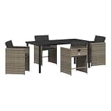 Afuera Living 5 Piece Poly Rattan Garden Dining Set, Cushioned Seats, Gray Finish, UV-Resistant Rattan, Powder-Coated Steel Frame, Tempered Glass Tabletop, Modern Design, Outdoor Patio or Garden