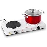 2000W Electric Dual Burner Hot Plate Portable Countertop Stove with 5 Temperature Settings, Double Coil Heating Cooktop for RV, Dorm, Camping, Apartment, Travel & Home Cooking, White