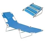 NOXJUQU 72 x 22 Inch Lounge Portable Reclining Lounger, Foldable Reading Chair with Pillow for Outdoor Patio, Beach, Lawn, Camping, Blue