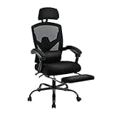 Sweetcrispy Office Computer Desk Chair, Ergonomic High-Back Mesh Rolling Work Swivel Chairs with Wheels, Comfortable Lumbar Support, Comfy Arms for Home, Bedroom, Study, Student, Black