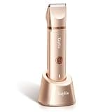 Bikini Trimmer for Women with Dual Head - IPX7 Waterproof & Painless Eletctric Razors for Public Hair - Eletric Shaver for Underarm Leg Body (Gold)